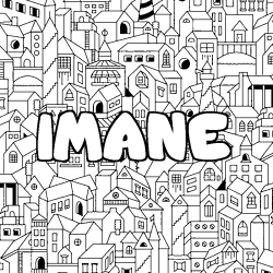 Coloring page first name IMANE - City background