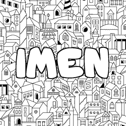 Coloring page first name IMEN - City background