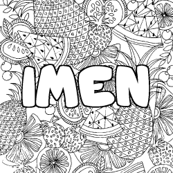Coloring page first name IMEN - Fruits mandala background