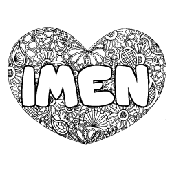 Coloring page first name IMEN - Heart mandala background