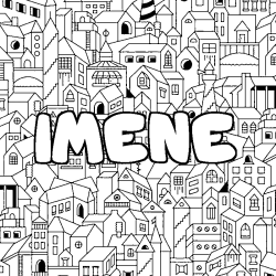 Coloring page first name IMENE - City background
