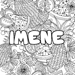 Coloring page first name IMENE - Fruits mandala background