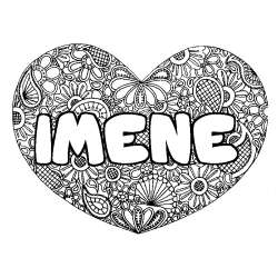 Coloring page first name IMENE - Heart mandala background