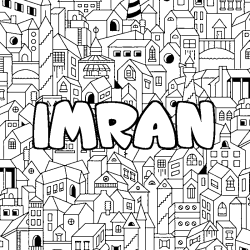 Coloring page first name IMRAN - City background