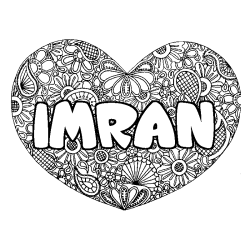 Coloring page first name IMRAN - Heart mandala background