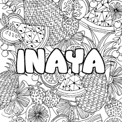 Coloring page first name INAYA - Fruits mandala background