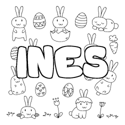 Coloring page first name INES - Easter background