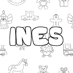 Coloring page first name INES - Toys background
