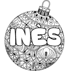 Coloring page first name INÈS - Christmas tree bulb background