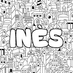 Coloring page first name INÈS - City background