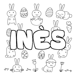 Coloring page first name INÈS - Easter background