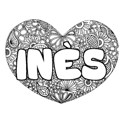 Coloring page first name INÈS - Heart mandala background