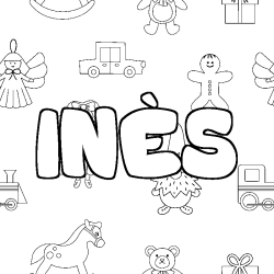 Coloring page first name INÈS - Toys background