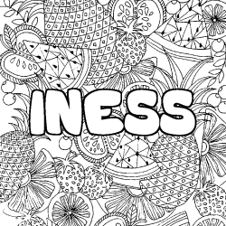 Coloring page first name INESS - Fruits mandala background