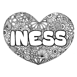 Coloring page first name INESS - Heart mandala background