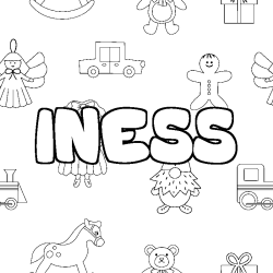 Coloring page first name INESS - Toys background