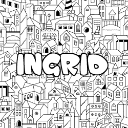 Coloring page first name INGRID - City background