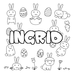 Coloring page first name INGRID - Easter background