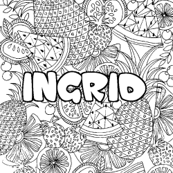 Coloring page first name INGRID - Fruits mandala background