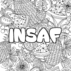 Coloring page first name INSAF - Fruits mandala background