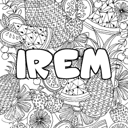 Coloring page first name IREM - Fruits mandala background