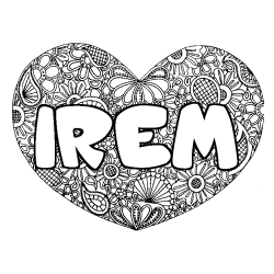 Coloring page first name IREM - Heart mandala background