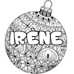 Coloring page first name IRÈNE - Christmas tree bulb background