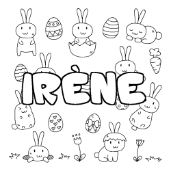 Coloring page first name IRÈNE - Easter background