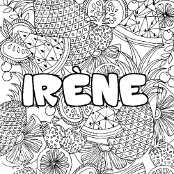 Coloring page first name IRÈNE - Fruits mandala background
