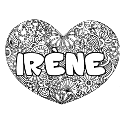 Coloring page first name IRÈNE - Heart mandala background