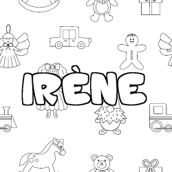 Coloring page first name IRÈNE - Toys background