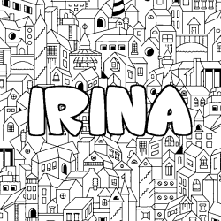 Coloring page first name IRINA - City background