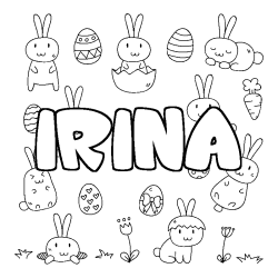 Coloring page first name IRINA - Easter background