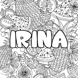 Coloring page first name IRINA - Fruits mandala background