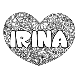 Coloring page first name IRINA - Heart mandala background