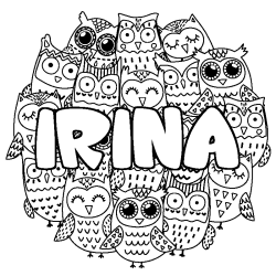 Coloring page first name IRINA - Owls background