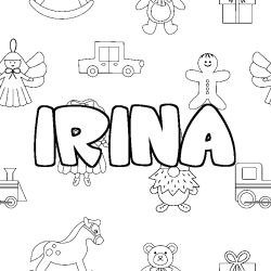 Coloring page first name IRINA - Toys background