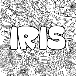 Coloring page first name IRIS - Fruits mandala background