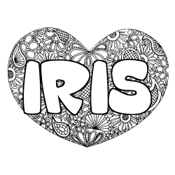 Coloring page first name IRIS - Heart mandala background