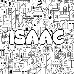 Coloring page first name ISAAC - City background