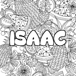 Coloring page first name ISAAC - Fruits mandala background