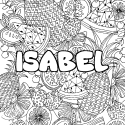 Coloring page first name ISABEL - Fruits mandala background