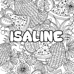 Coloring page first name ISALINE - Fruits mandala background