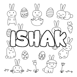 Coloring page first name ISHAK - Easter background