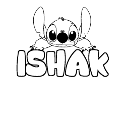 Coloring page first name ISHAK - Stitch background