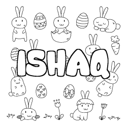 Coloring page first name ISHAQ - Easter background