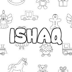 Coloring page first name ISHAQ - Toys background