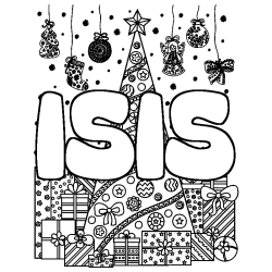 Coloring page first name ISIS - Christmas tree and presents background