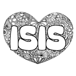 Coloring page first name ISIS - Heart mandala background