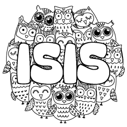 Coloring page first name ISIS - Owls background